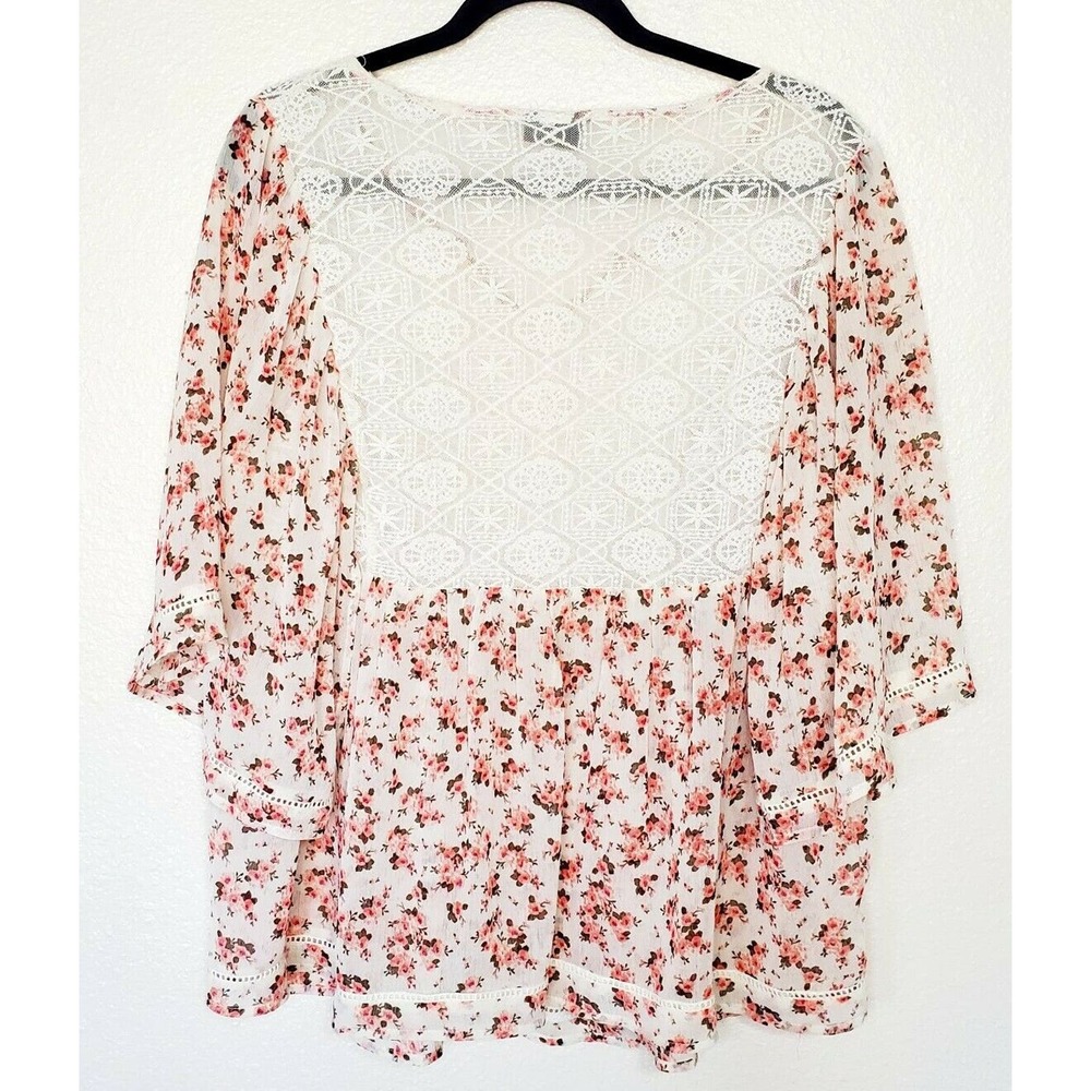Torrid‎ Women's White & Pink Floral Embroidered Sheer Flowy Blouse. Size 0/L - Picture 5 of 5